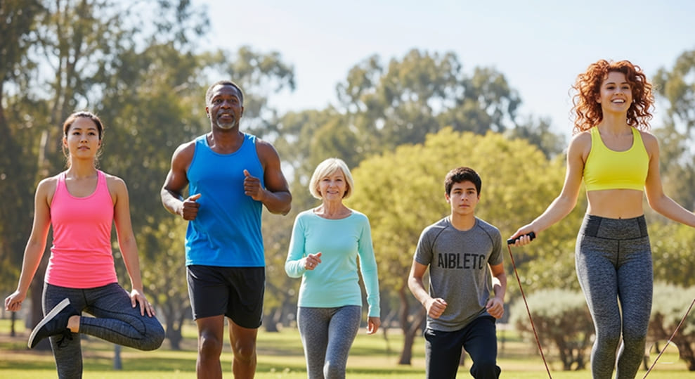 Diverse group of people exercising