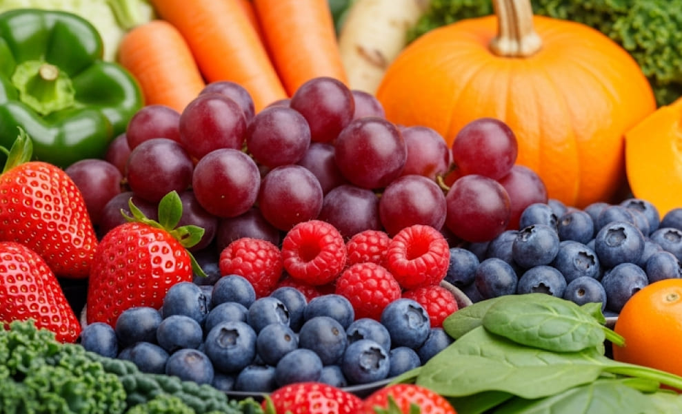 A variety of colorful fruits and vegetables rich in antioxidants.