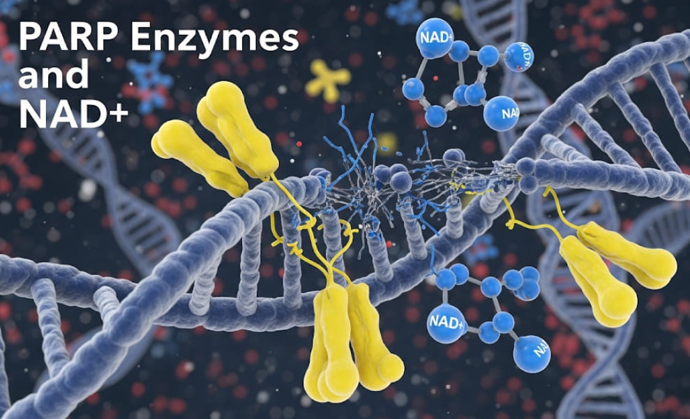 PARP enzymes and NAD+ repairing damaged DNA.