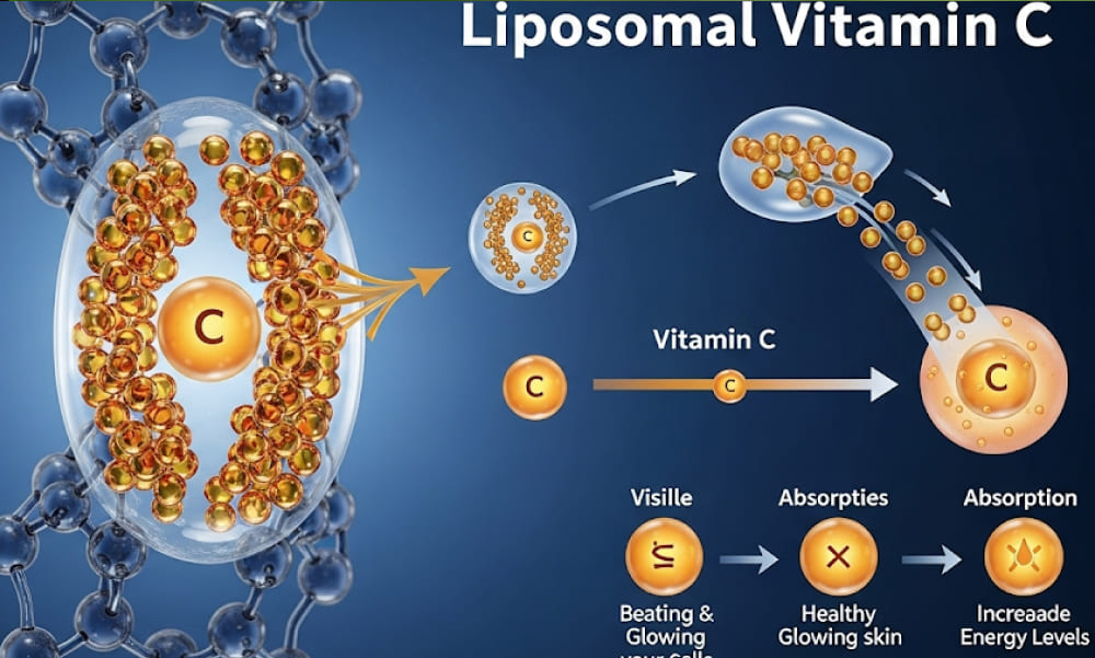 An infographic showing the superior absorption of liposomal Vitamin C compared to conventional forms.
