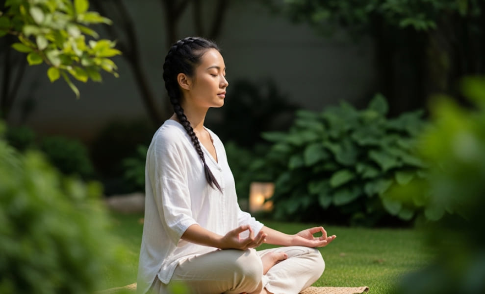 Person peacefully meditating
