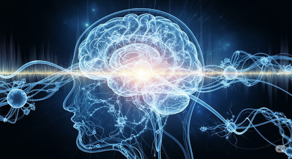 Abstract depiction of glowing neural pathways and interconnected brain structures, illustrating improved communication.