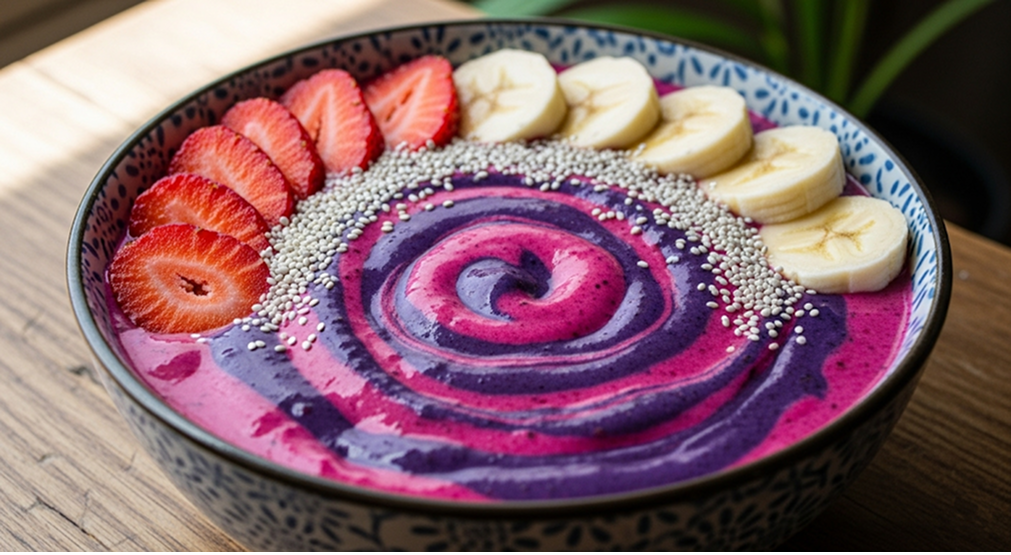 Protein smoothie with berries and bananas