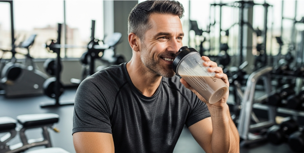 Man drinking protein shake post-workout