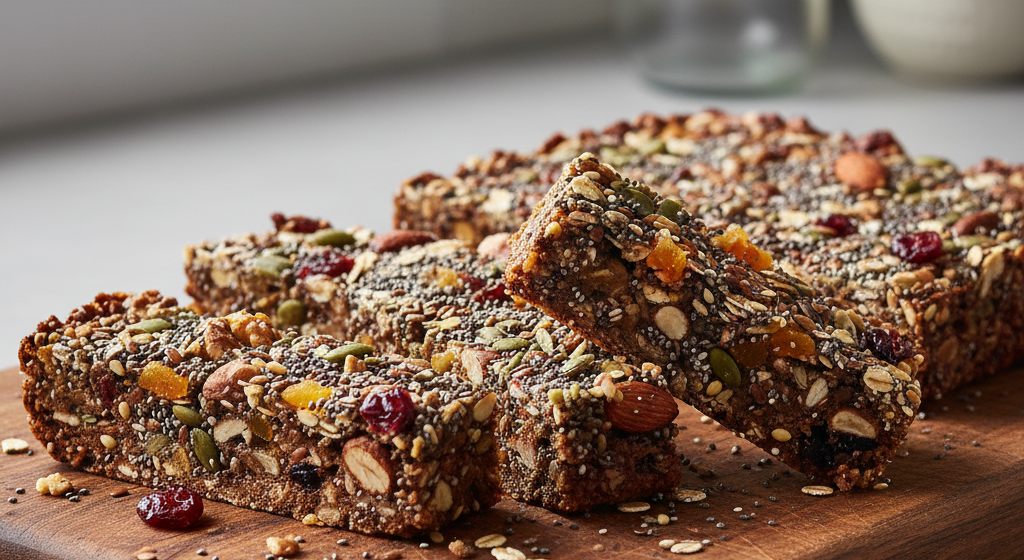 Homemade sprouted protein bar with nuts and seeds