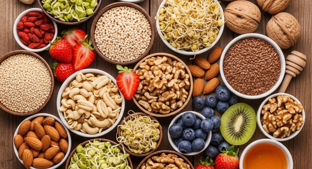 Sprouted protein shake being poured from blender into glass