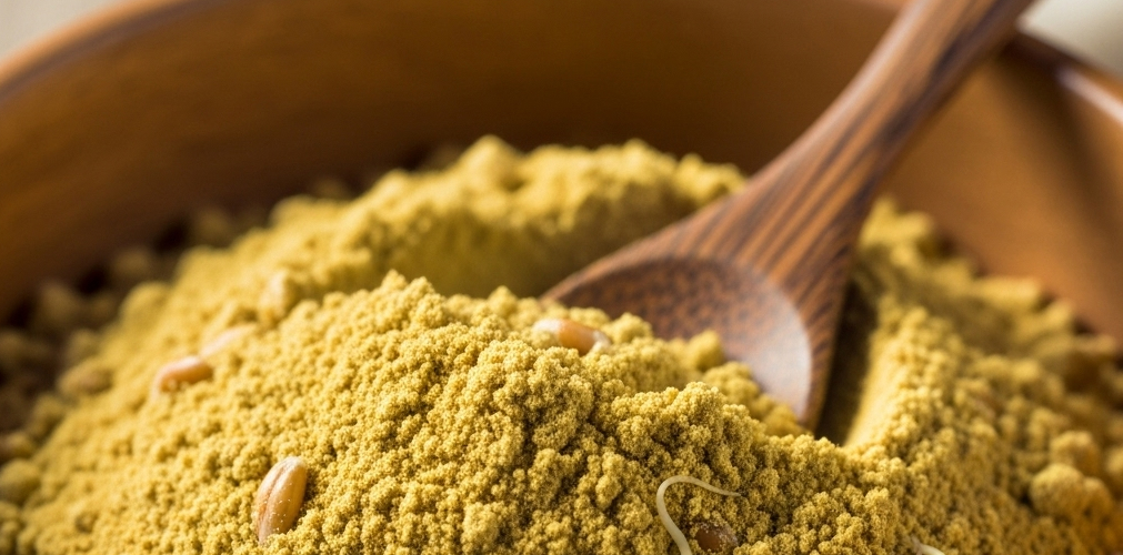 Colorful breakfast bowl with sprouted protein, oats, and fruits