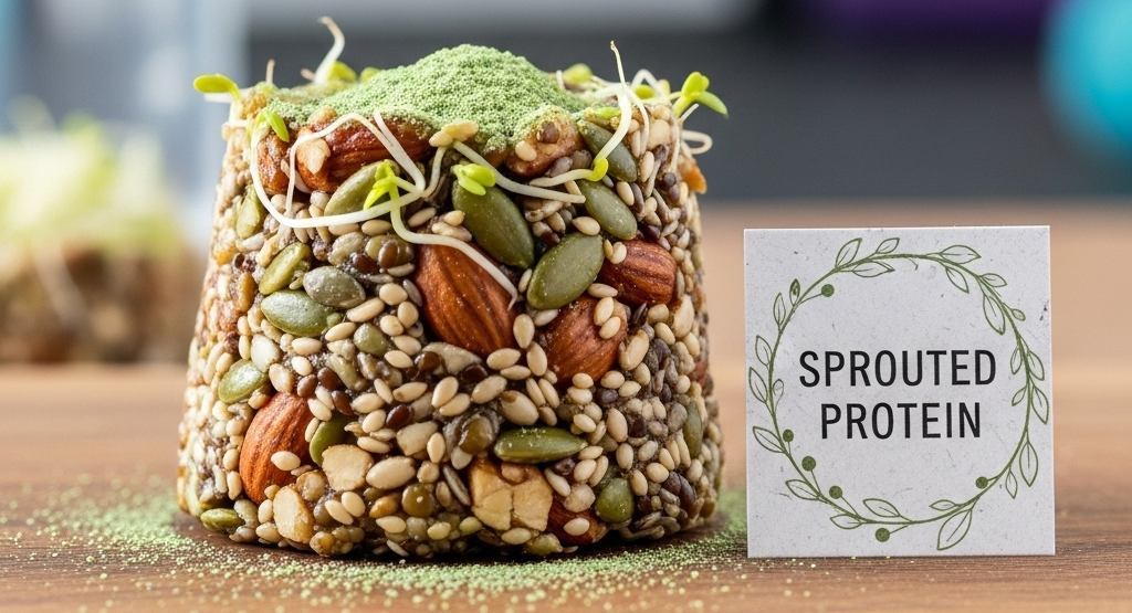 Energy bar made with sprouted protein and nuts