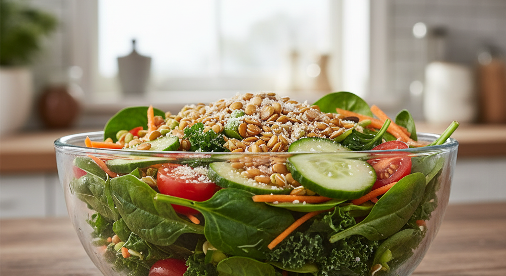 Salad with sprouted seeds and protein