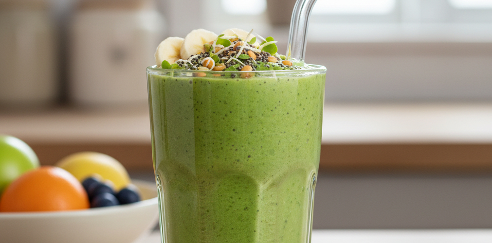 Smoothie with sprouted protein powder and seeds