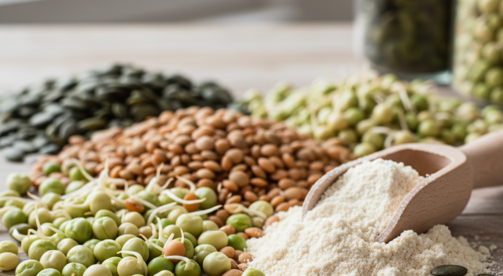 Assorted sprouted seeds for protein powder production