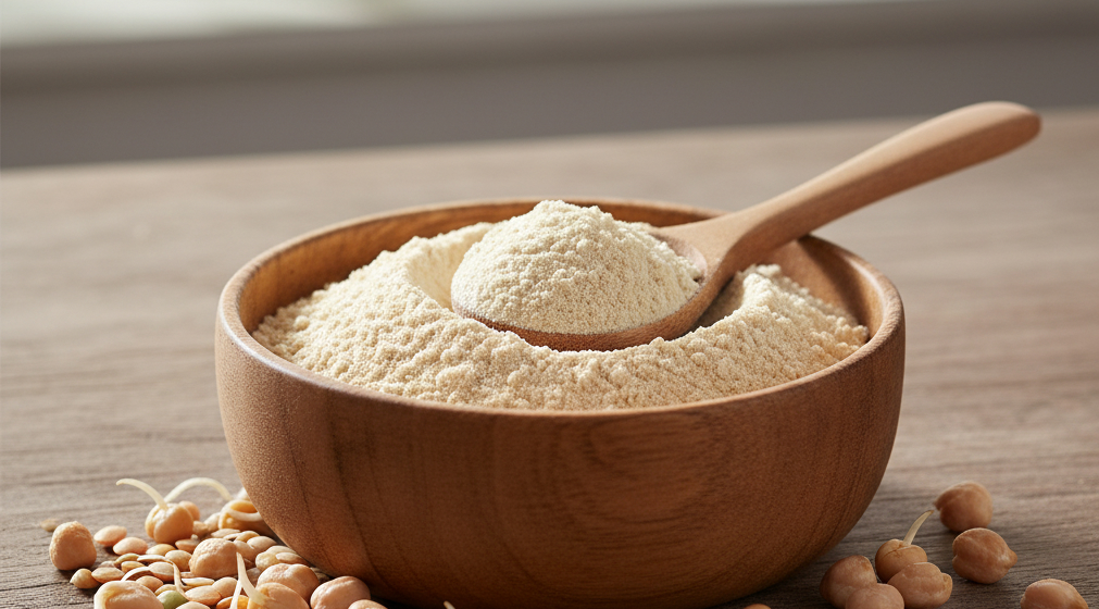 Bowl of sprouted protein powder with seeds