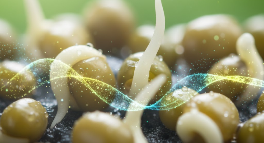 Germinating seeds showing enzymatic sprouting process.