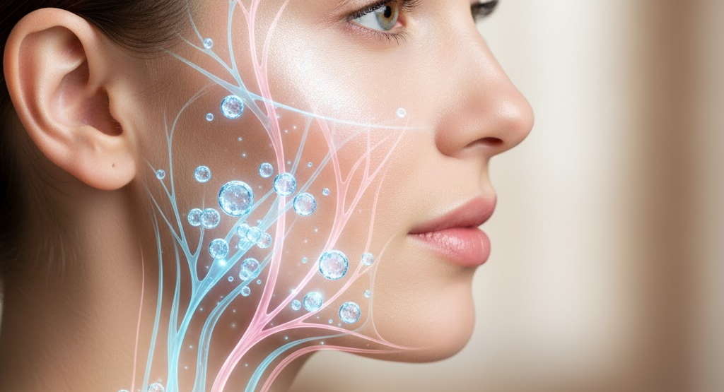 Conceptual view of skin showing collagen and hydration