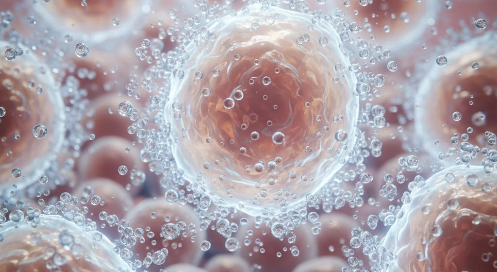 Hydration of skin cells with hyaluronic acid