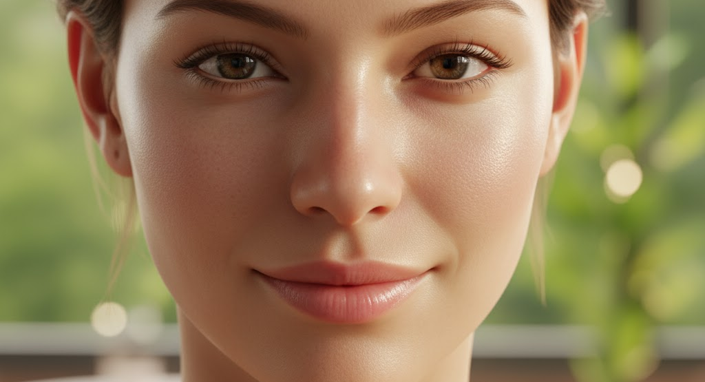 Close-up of a woman with radiant, healthy skin