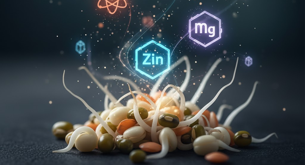 Concept of sprouted seeds and minerals.