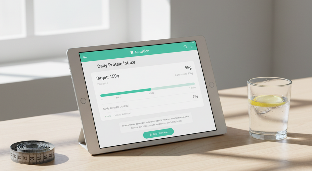 Calculating daily protein intake using a nutrition app.