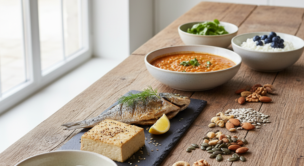 Different forms of protein-rich foods for healthy eating.