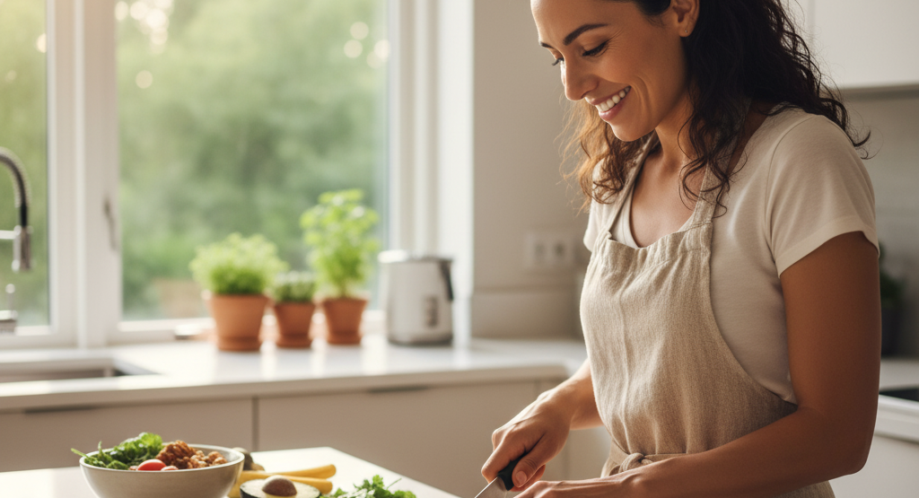 Healthy lifestyle with protein-rich meals prepared at home.