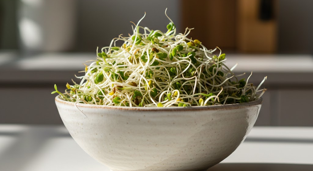 bowl filled with fresh ready-to-eat sprouts