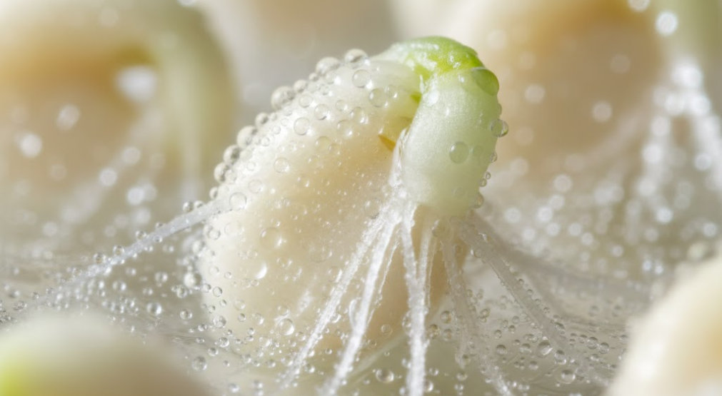 Macro detail of sprouted seeds with visible hydration and root development
