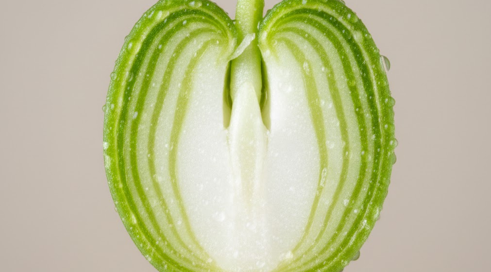 Macro image showing the inner structure of a sprouted seed.