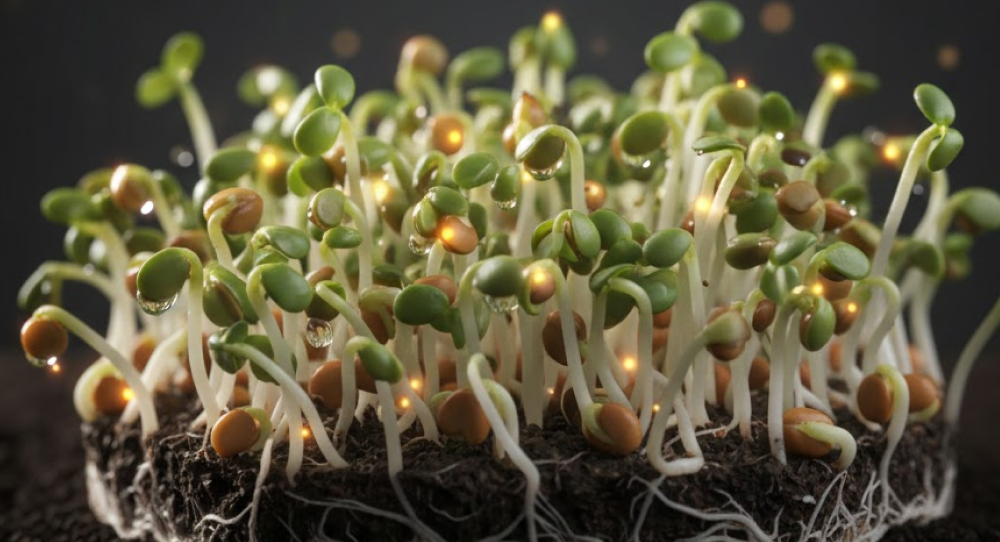 Sprouted seeds representing stable energy release and metabolic adaptation.