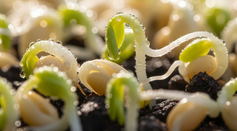 Sprouted seeds symbolizing enzymatic activity and functional nutrition.