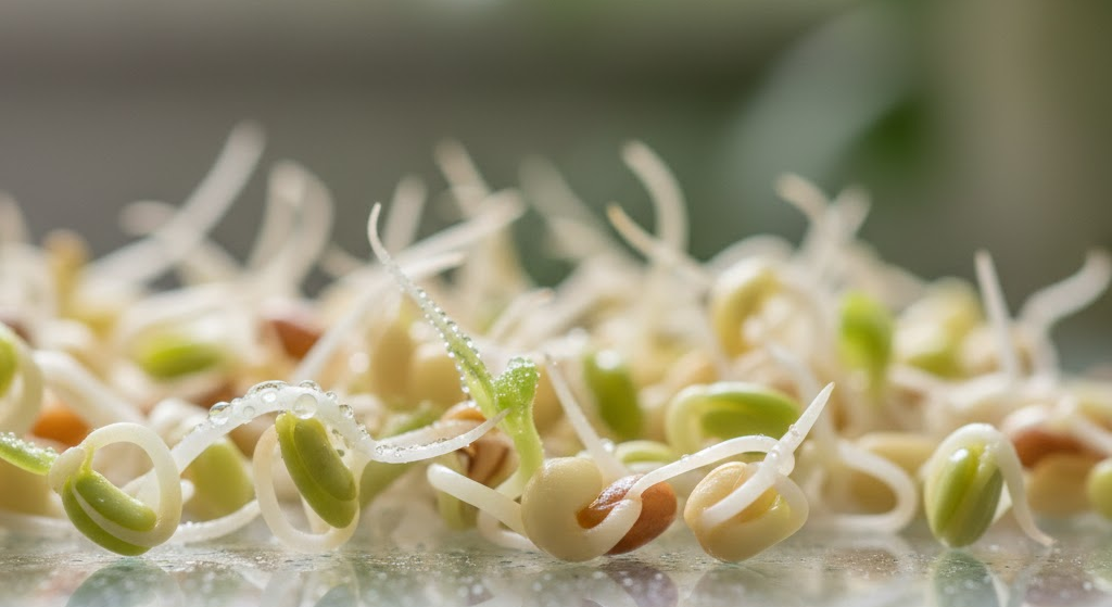 Sprouted seeds symbolizing longevity and cellular repair.