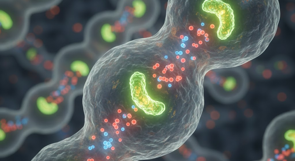 Human cells with mitochondria producing ATP