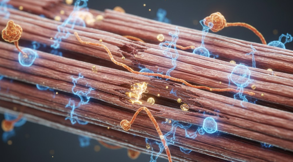 Muscle tissue under stress showing cellular adaptation