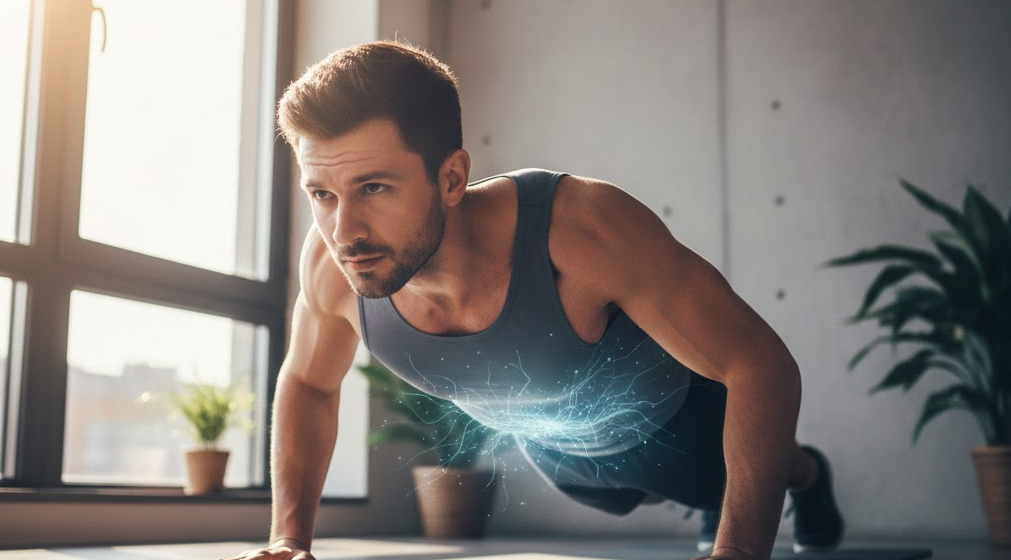 Biohacker exercising to boost mitochondrial health