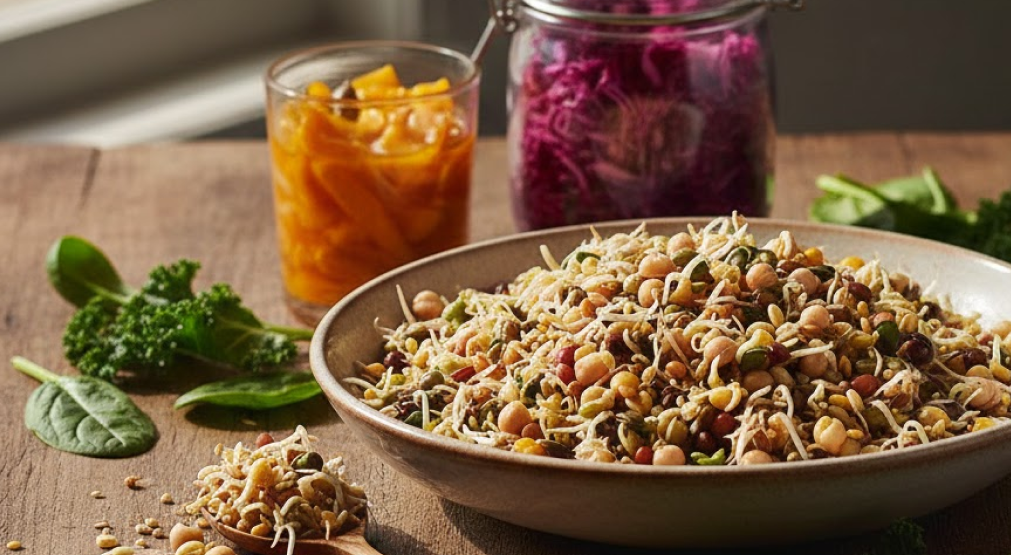 Sprouted foods supporting gut health and digestion