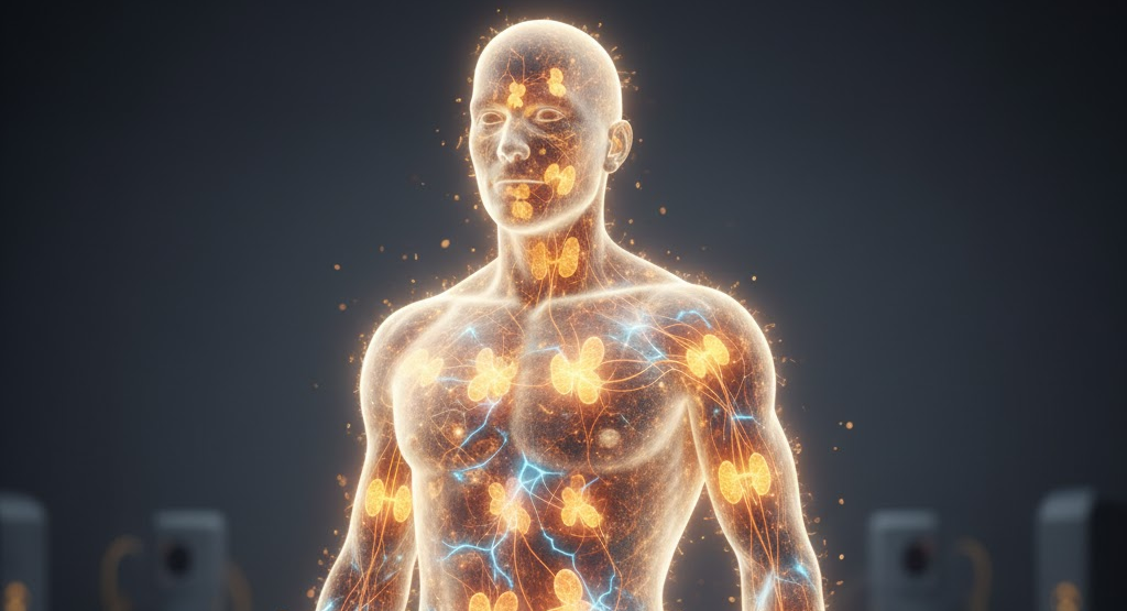 Visual concept of optimized mitochondrial energy in the human body