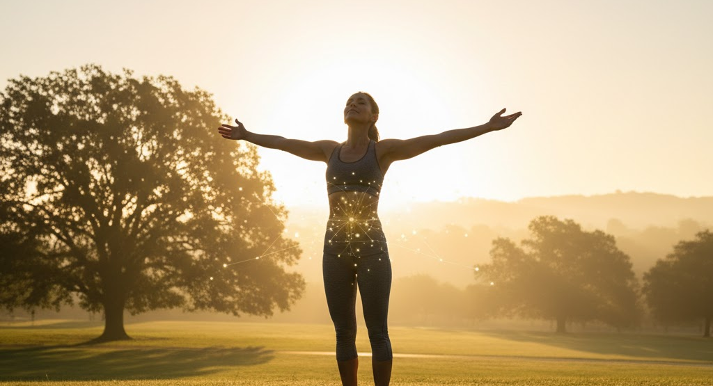 Person outdoors at sunrise illustrating stable energy and metabolic health
