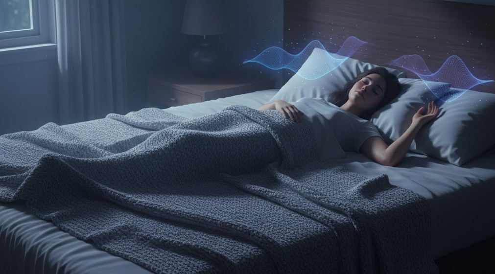 Person sleeping in a dark room, illustrating deep slow-wave sleep