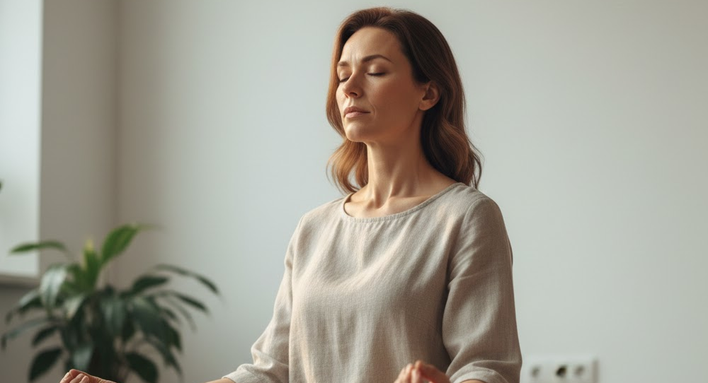 Person practicing slow breathing to regulate stress and improve mental clarity