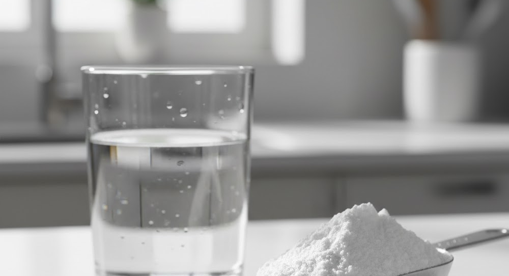 Scoop of creatine powder with water for cognitive support
