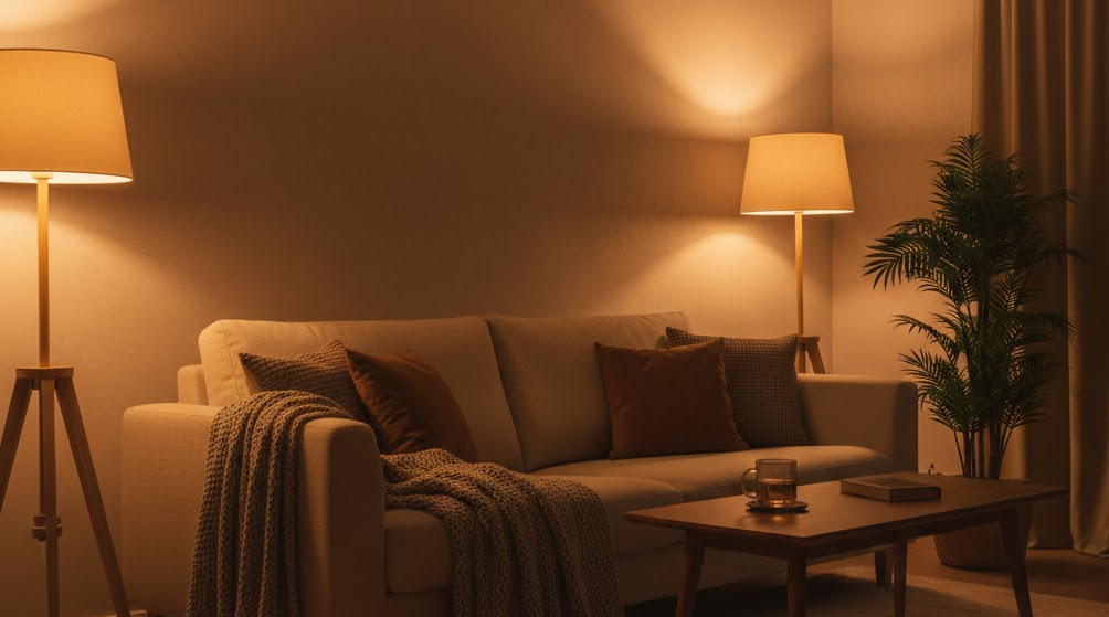 Warm low-light home environment in the evening