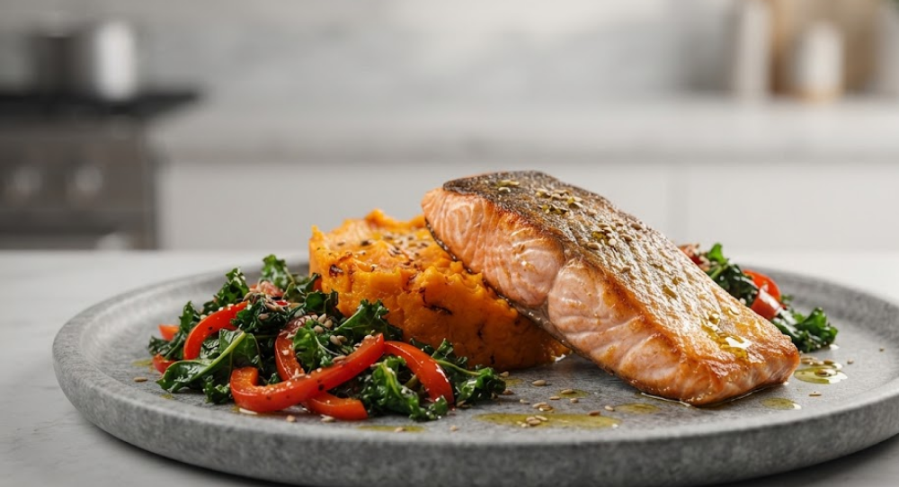 Nutrient dense meal with salmon and vegetables