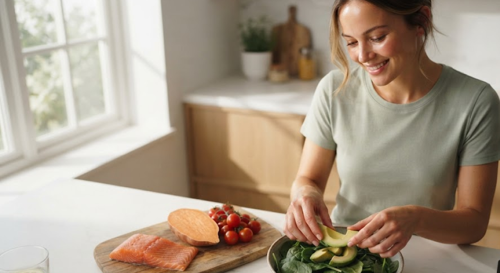 Preparing a nutrient dense meal in kitchen