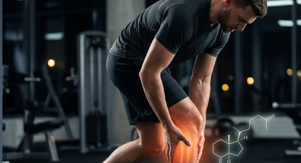 Athlete holding a painful muscle, symbolizing musculoskeletal vitamin deficiencies.