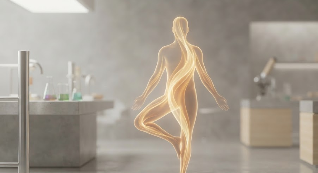 Ethereal human silhouette glowing with metabolic energy