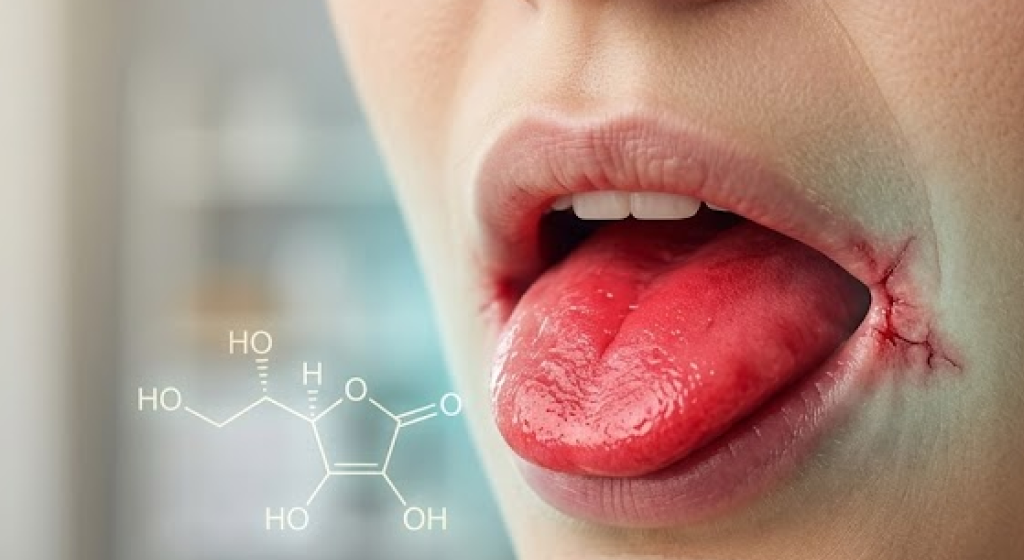 Close-up of human lips showing cracks, a common oral sign of vitamin deficiencies.