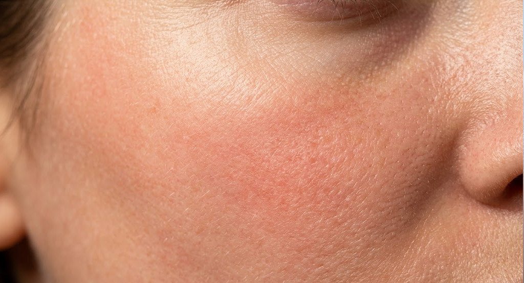 Extreme macro view of natural human skin texture exhibiting subtle warmth and vascular microcirculation.