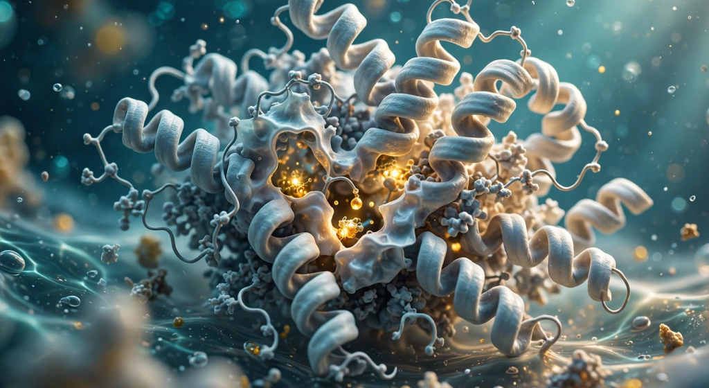 Cross-section of healthy trabecular bone with calcium crystals integrating into collagen matrix