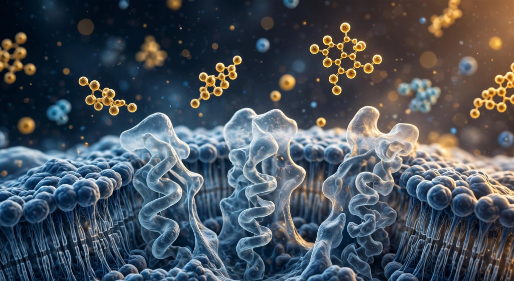 Laboratory still life with crystallized magnesium minerals and pipette with amber droplets